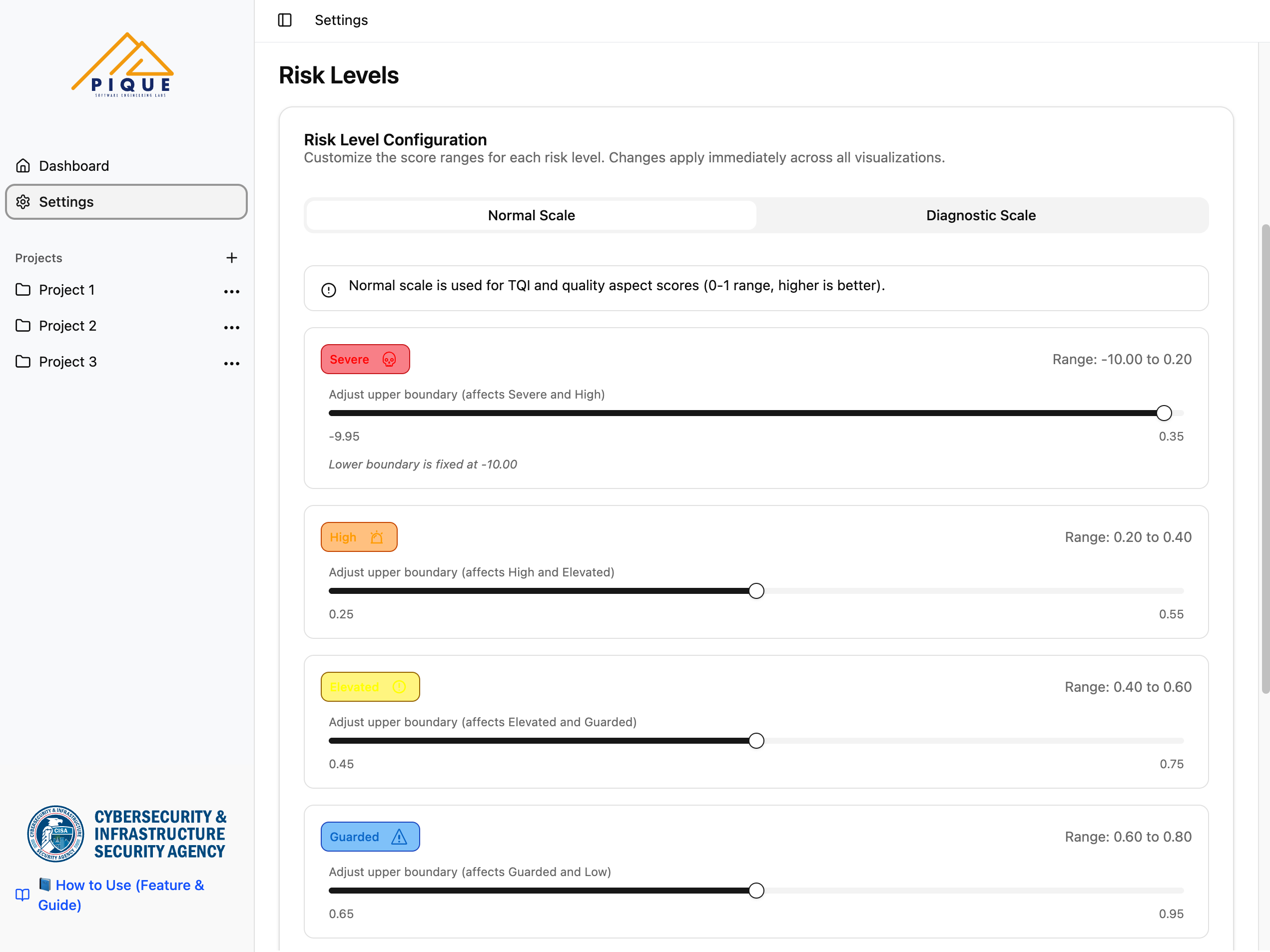 Risk levels Default Tooltip
